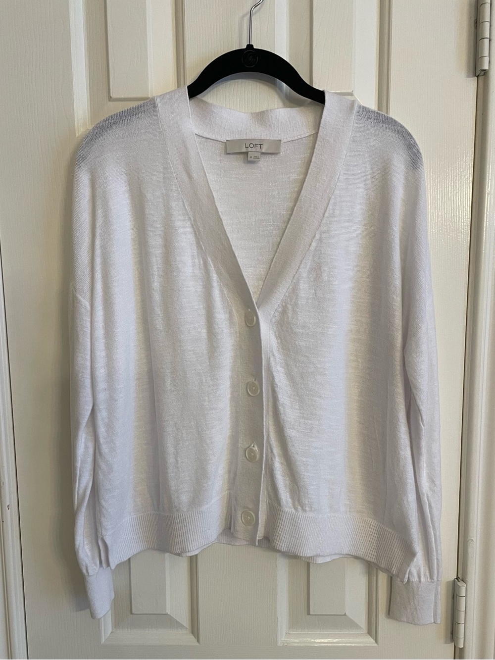 LOFT White V-Neck Button Front Cardigan